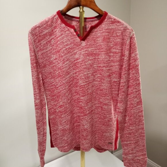 EXPRESS RED/WHITE LONG SLEEVE T-SHIRT WITH BUTTON NECK FEATURE MEN SIZE L - Picture 1 of 7